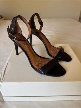 Ralph Lauren Black Leather Ankle-Strap Stiletto Sandals